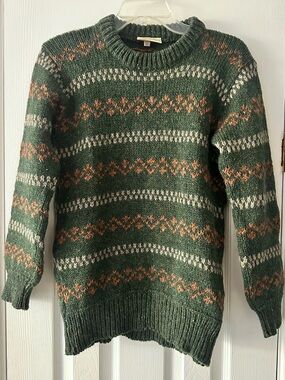 Men's Gaeltarra Forest Green Pure Irish Wool Crewneck Vintage Sweater